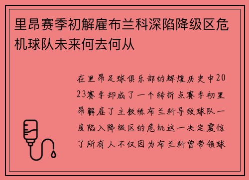 里昂赛季初解雇布兰科深陷降级区危机球队未来何去何从